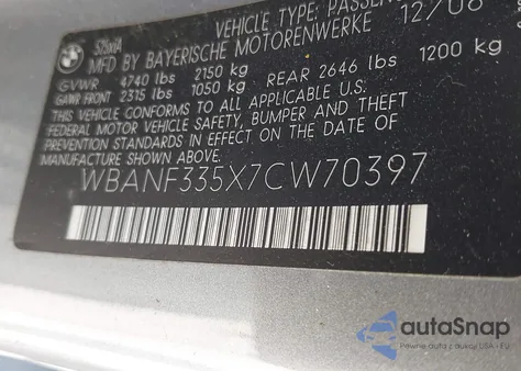 2007 BMW 525Xi from USA, damaged, VIN WBANF335X7CW70397